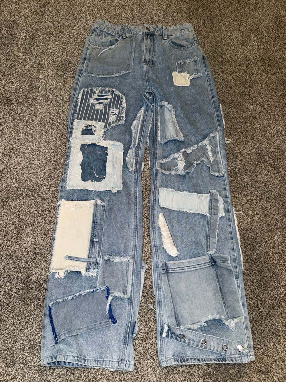 Akira Patchwork Wide Leg Jeans Size 11(W29) Blue Distressed Denim